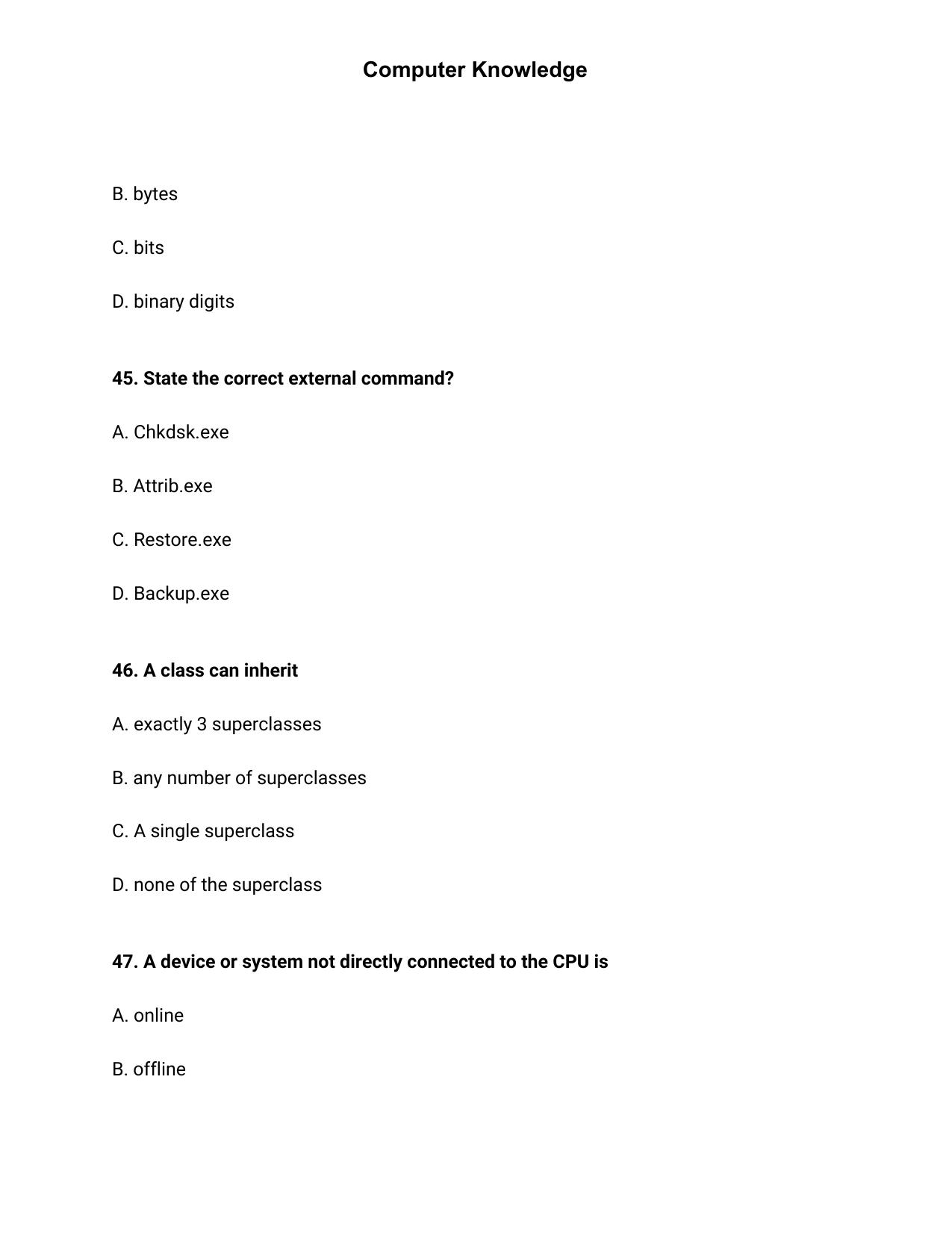JK Accounts Assistant Previous Question Papers for Knowledge of Computer Applications - Page 14