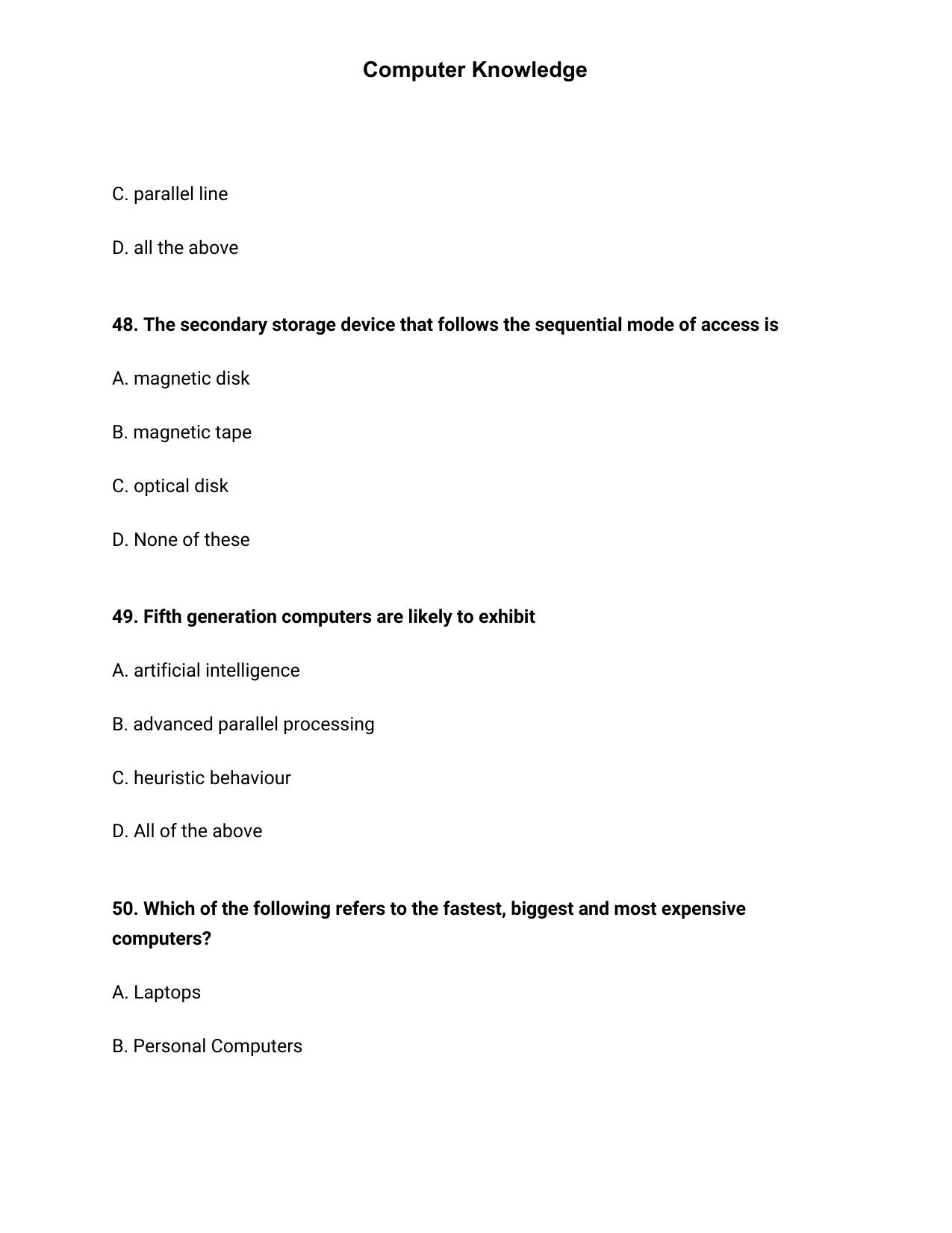 JK Accounts Assistant Previous Question Papers for Knowledge of Computer Applications - Page 15