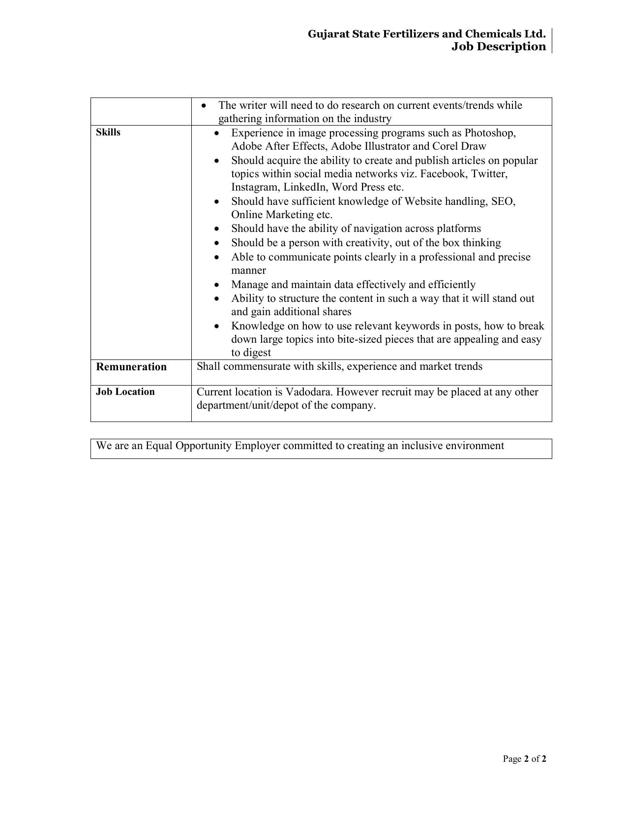 Gujarat State Fertilizers & Chemicals Ltd Invites Application for Junior Field Executive Recruitment 2023 - Page 1