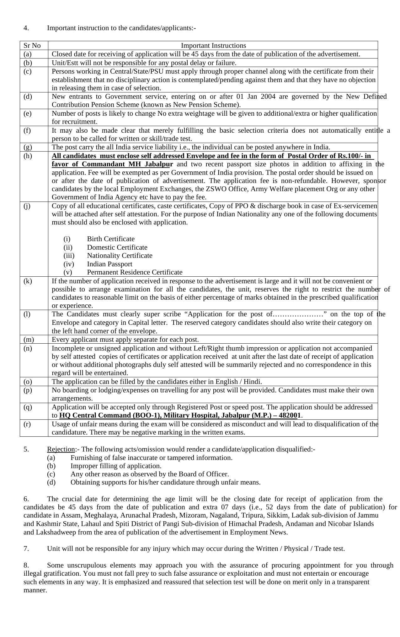 Military Hospital Jabalpur Cook, Ward Sahayika Recruitment 2022 - Page 1