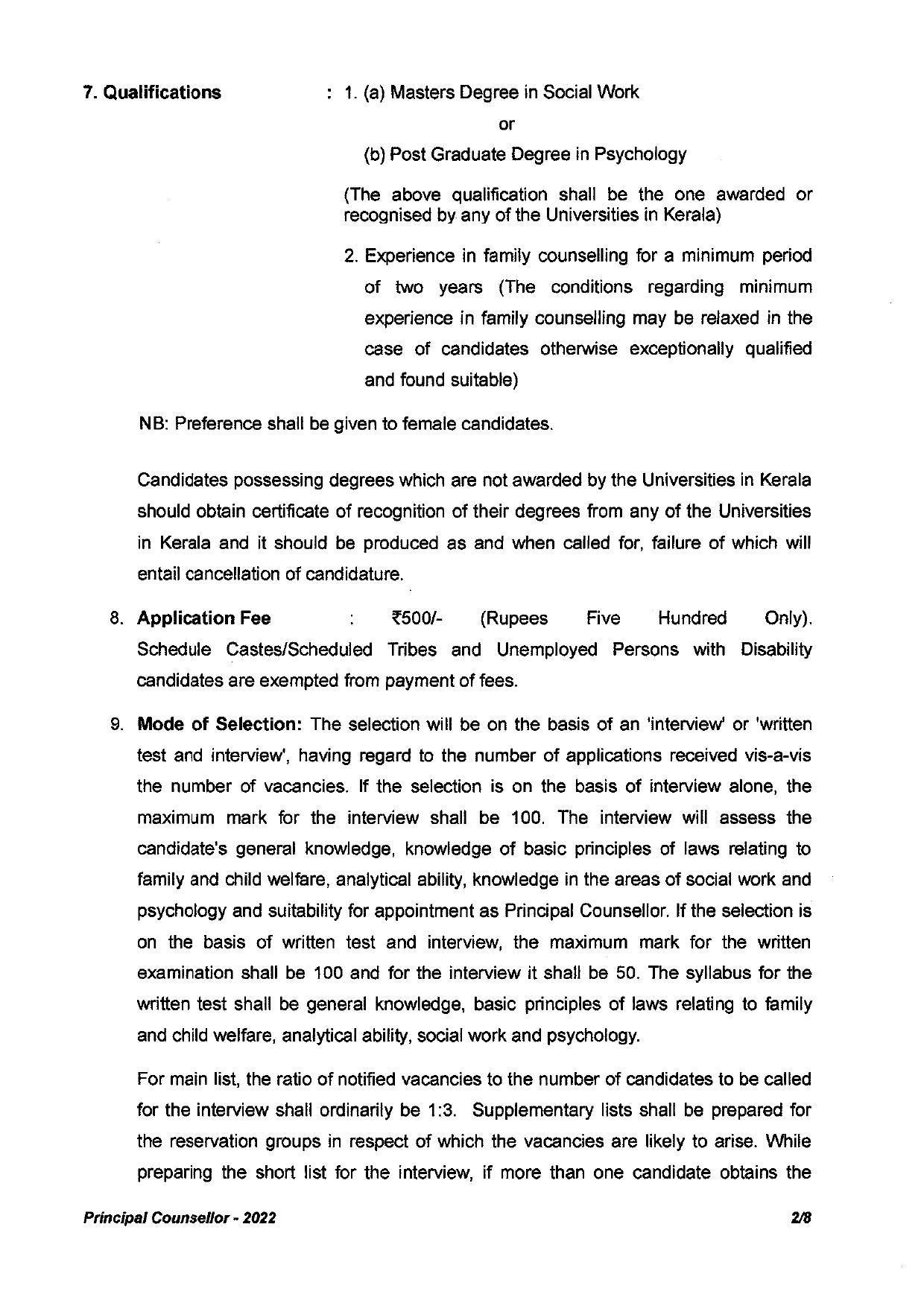 High Court of Kerala Invites Application for 11 Principal Counsellor Recruitment 2022 - Page 2