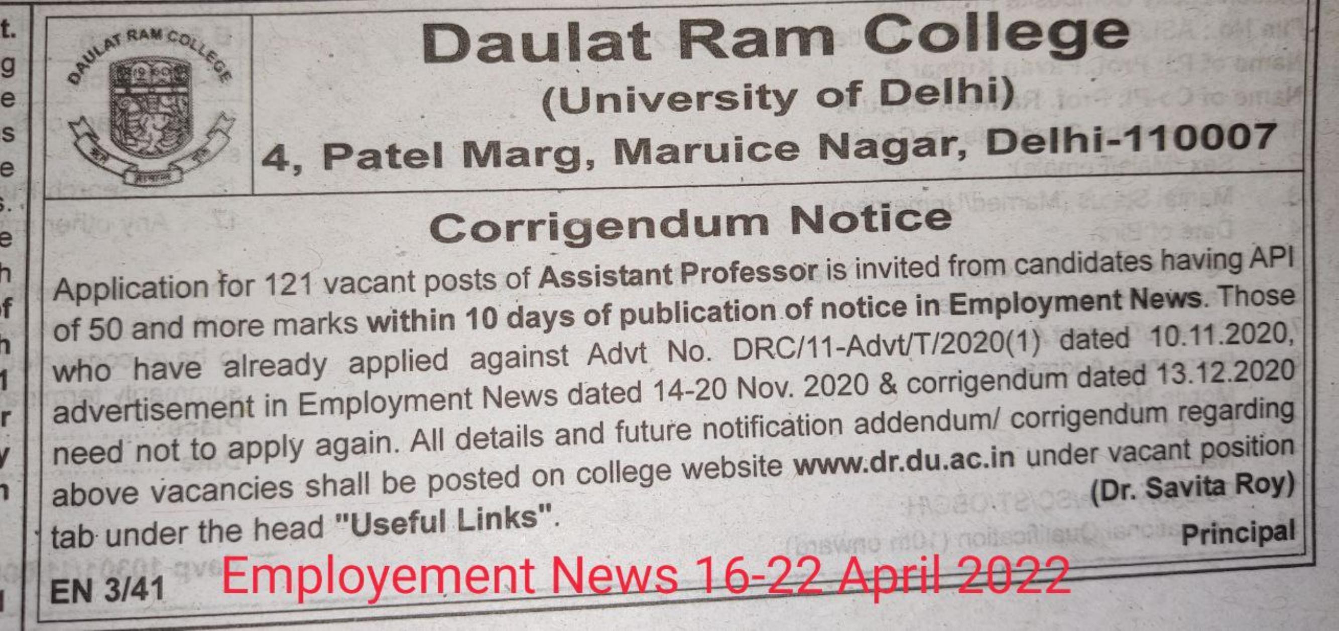 Daulat Ram College Assistant Professor Recruitment 2022 - Page 2