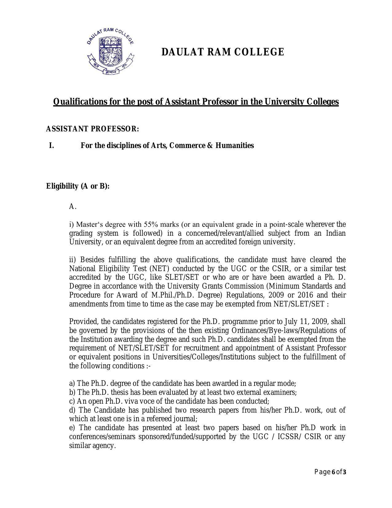 Daulat Ram College Assistant Professor Recruitment 2022 - Page 14