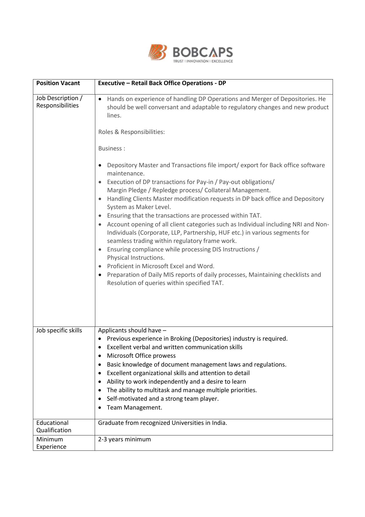 BOBCAPS Invites Application for Executive Recruitment 2023 - Page 2