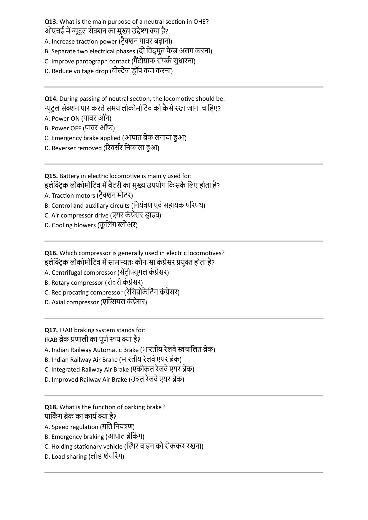 South Western Railway Senior Instructor AC Traction Level 7 (Shift-1) Question Paper - Page 3
