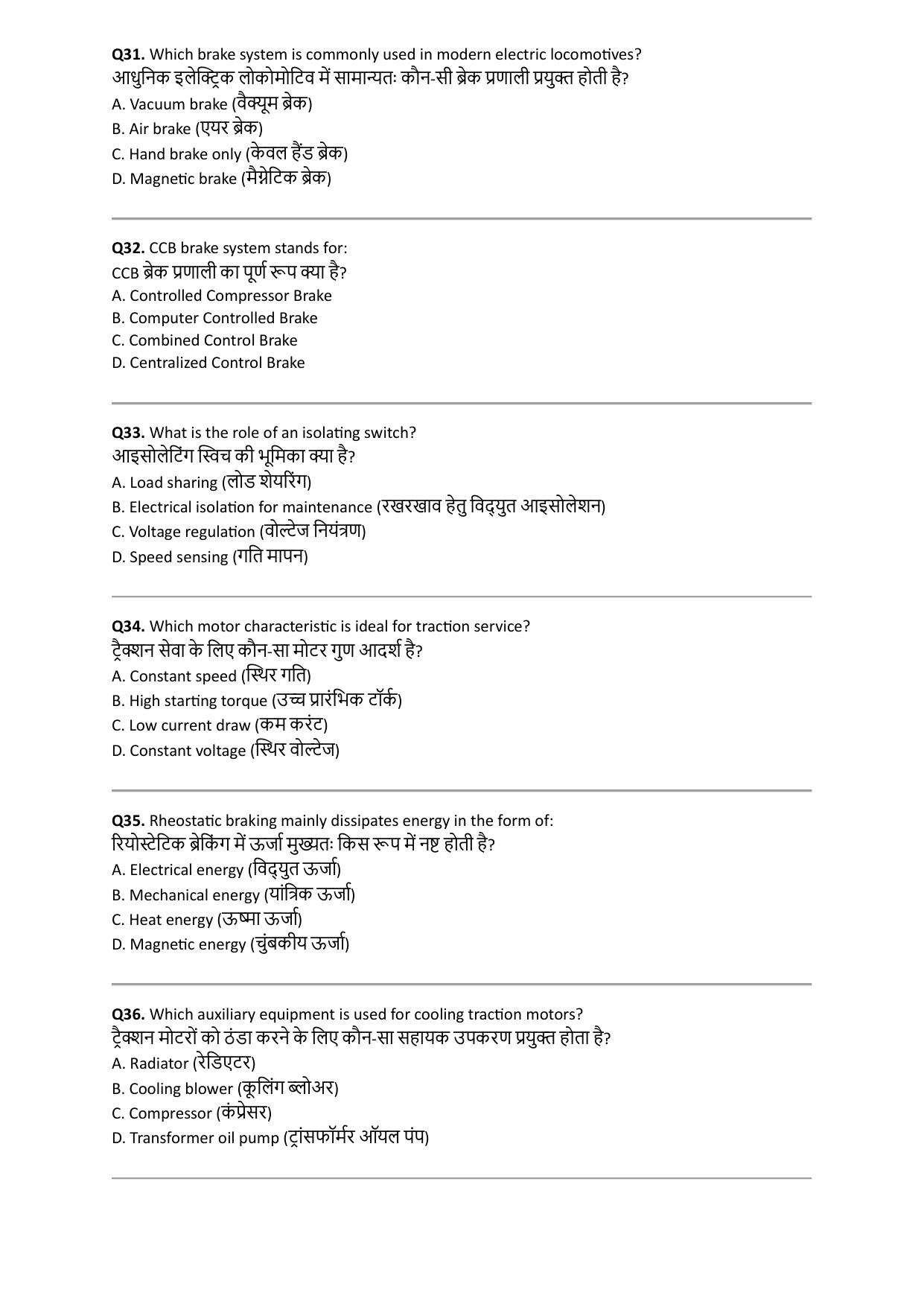 South Western Railway Senior Instructor AC Traction Level 7 (Shift-1) Question Paper - Page 6