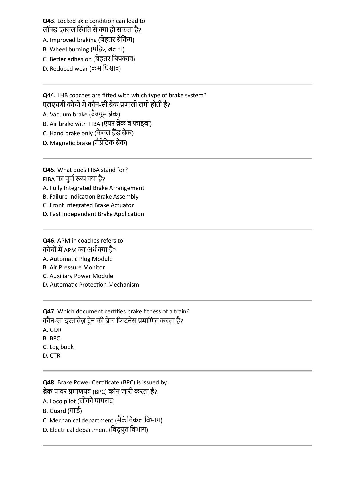 South Western Railway Senior Instructor AC Traction Level 7 (Shift-1) Question Paper - Page 8