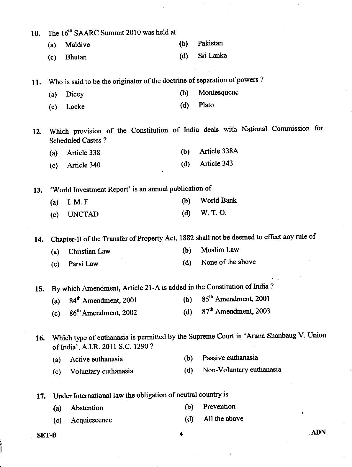 Uttarakhand Judicial Service Civil Judge (Junior Division) Exam-2011 Pre Examination  - Page 4