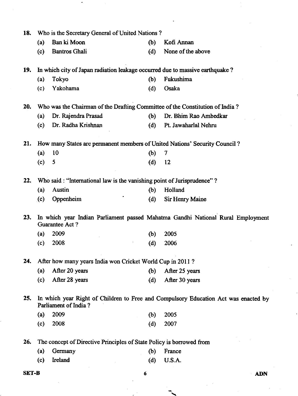 Uttarakhand Judicial Service Civil Judge (Junior Division) Exam-2011 Pre Examination  - Page 6