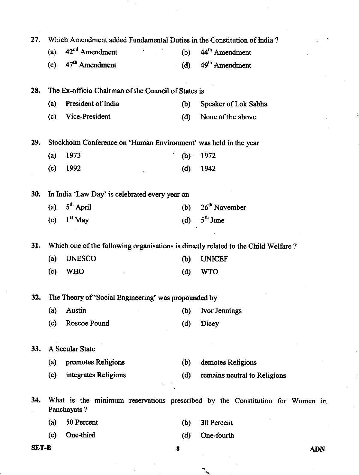 Uttarakhand Judicial Service Civil Judge (Junior Division) Exam-2011 Pre Examination  - Page 8