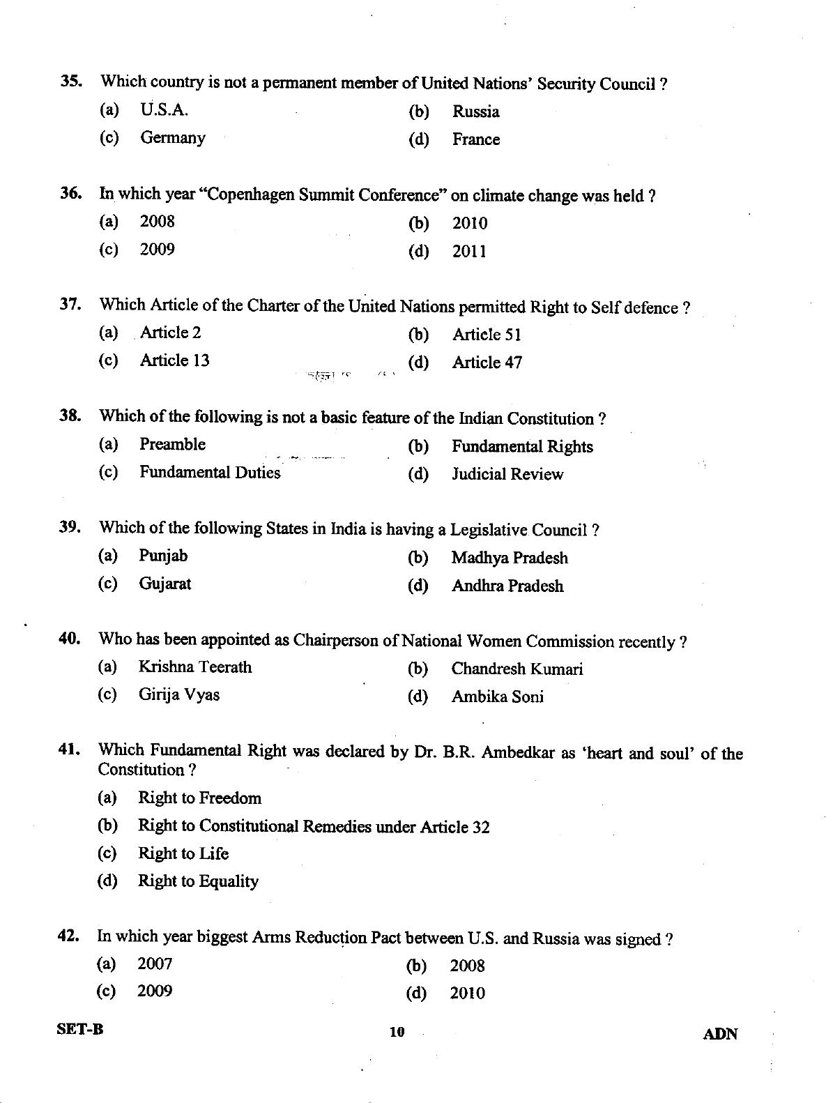 Uttarakhand Judicial Service Civil Judge (Junior Division) Exam-2011 Pre Examination  - Page 10