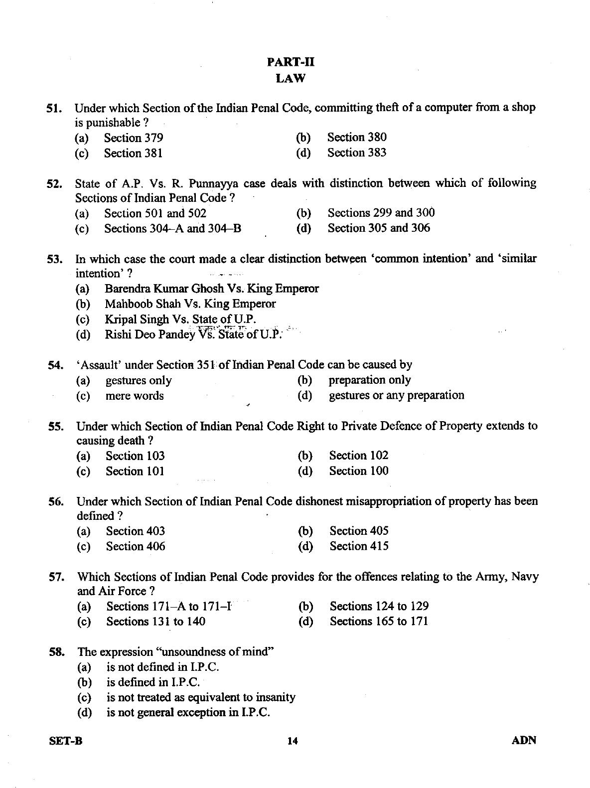 Uttarakhand Judicial Service Civil Judge (Junior Division) Exam-2011 Pre Examination  - Page 14