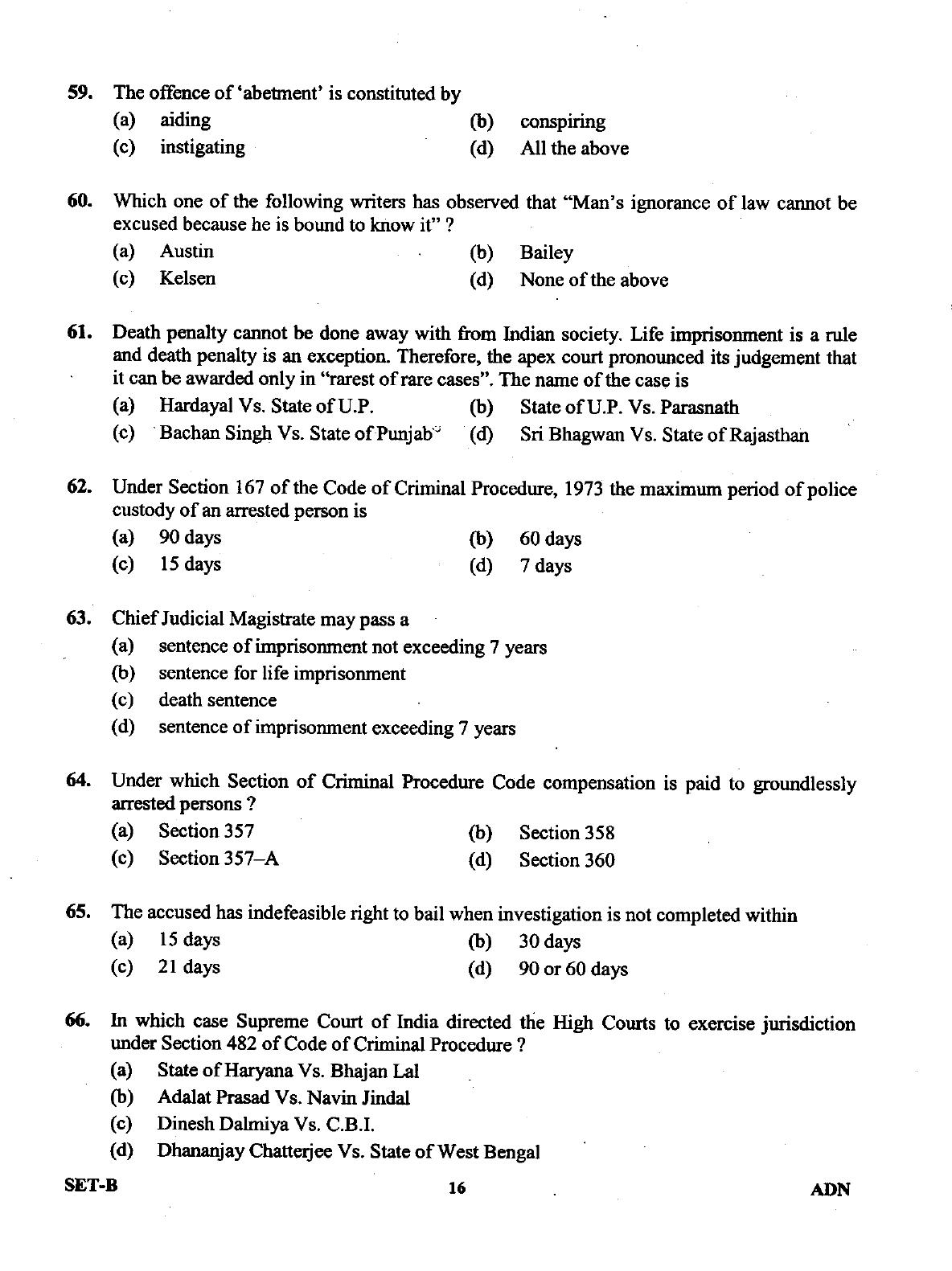 Uttarakhand Judicial Service Civil Judge (Junior Division) Exam-2011 Pre Examination  - Page 16