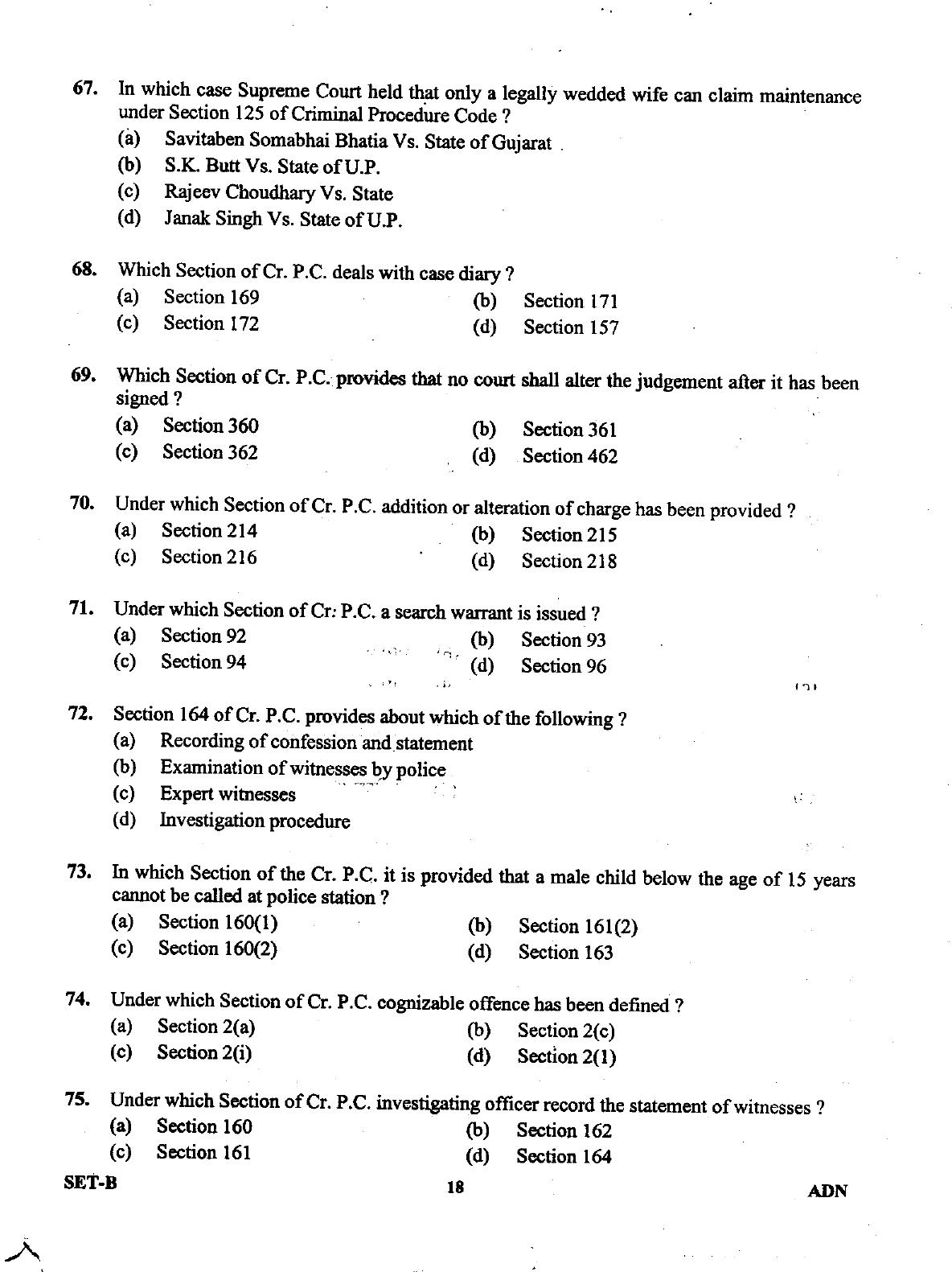 Uttarakhand Judicial Service Civil Judge (Junior Division) Exam-2011 Pre Examination  - Page 18