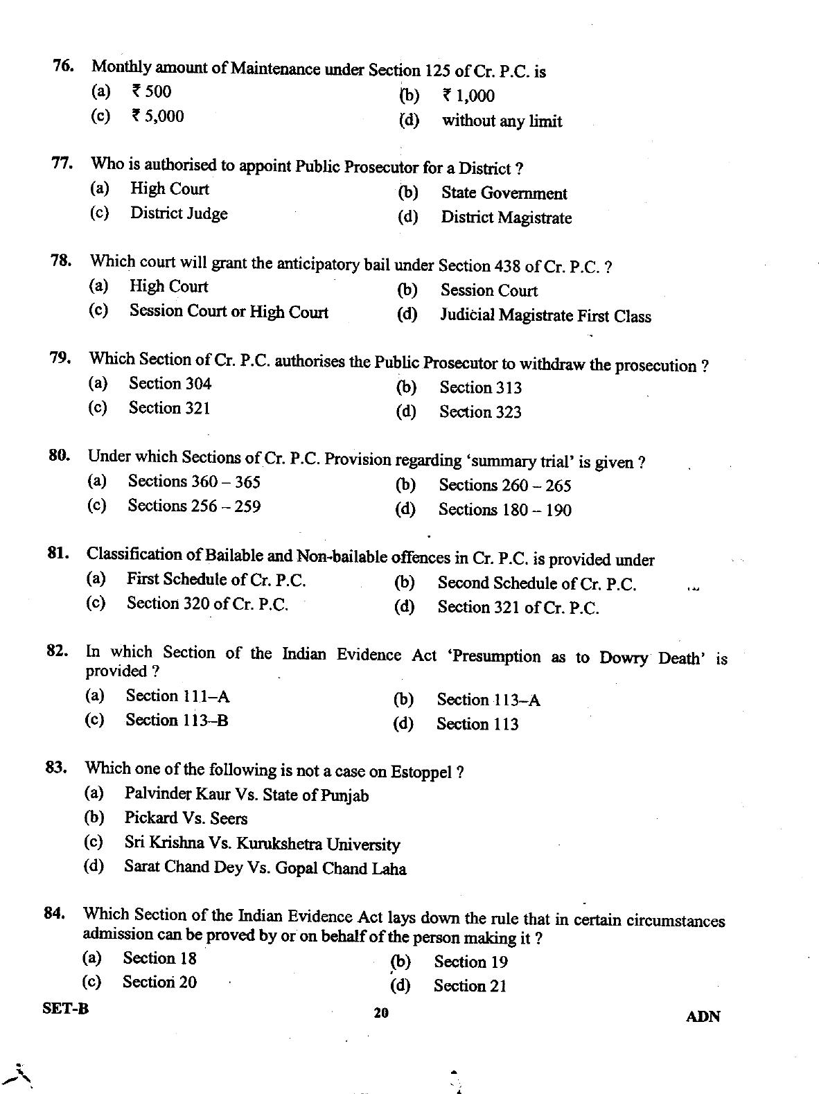 Uttarakhand Judicial Service Civil Judge (Junior Division) Exam-2011 Pre Examination  - Page 20