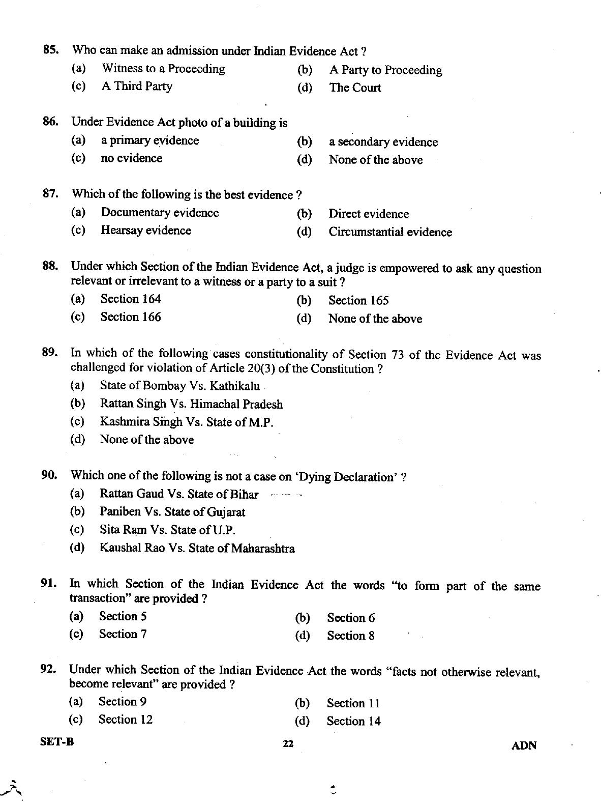 Uttarakhand Judicial Service Civil Judge (Junior Division) Exam-2011 Pre Examination  - Page 22