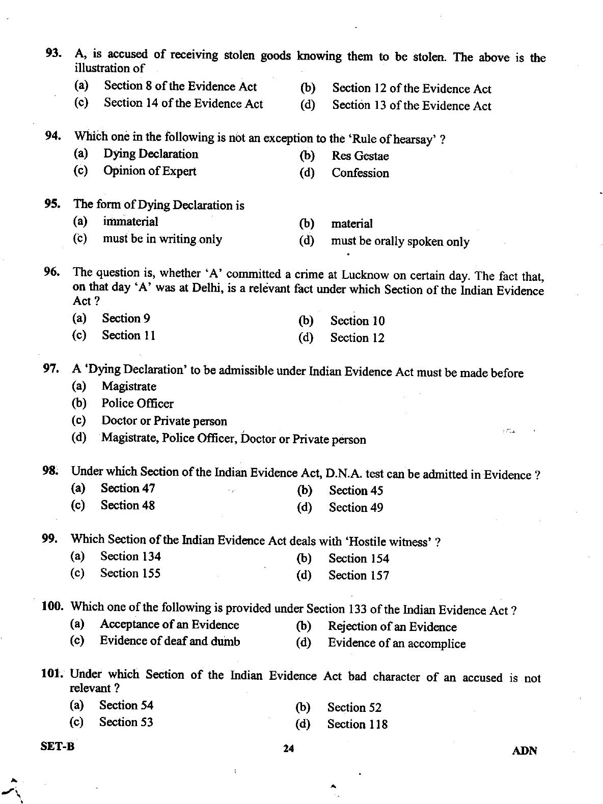 Uttarakhand Judicial Service Civil Judge (Junior Division) Exam-2011 Pre Examination  - Page 24