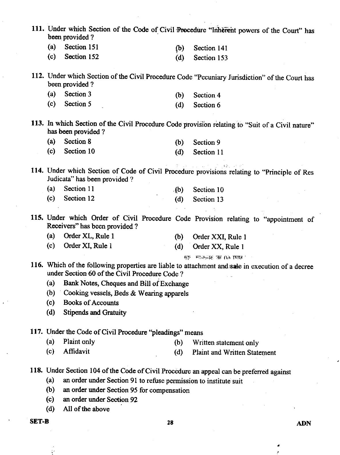 Uttarakhand Judicial Service Civil Judge (Junior Division) Exam-2011 Pre Examination  - Page 28