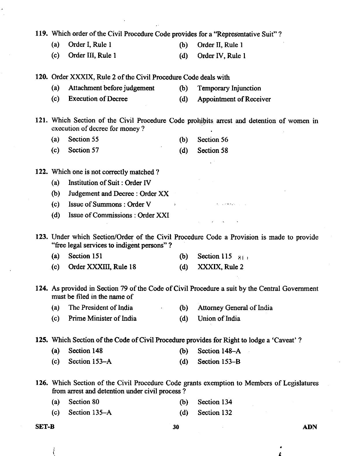 Uttarakhand Judicial Service Civil Judge (Junior Division) Exam-2011 Pre Examination  - Page 30