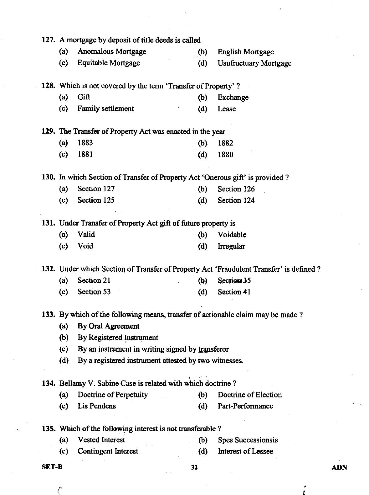 Uttarakhand Judicial Service Civil Judge (Junior Division) Exam-2011 Pre Examination  - Page 32