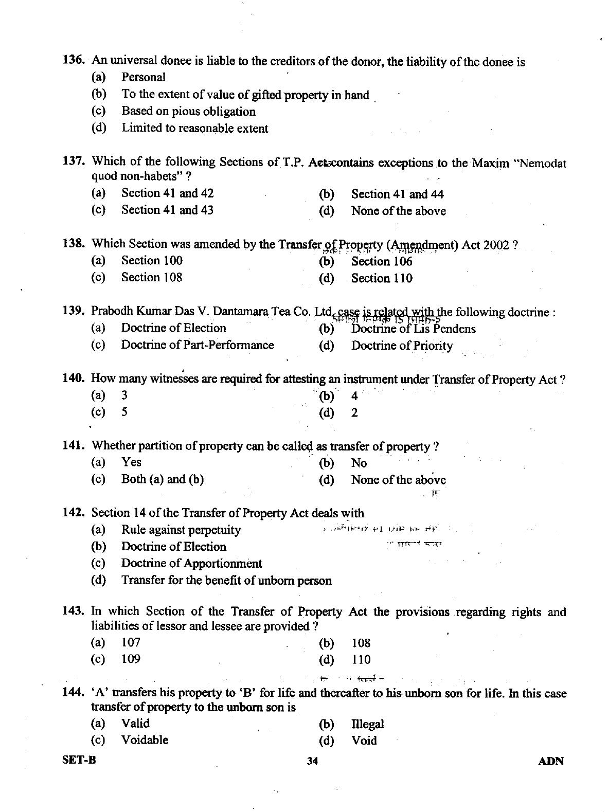 Uttarakhand Judicial Service Civil Judge (Junior Division) Exam-2011 Pre Examination  - Page 34