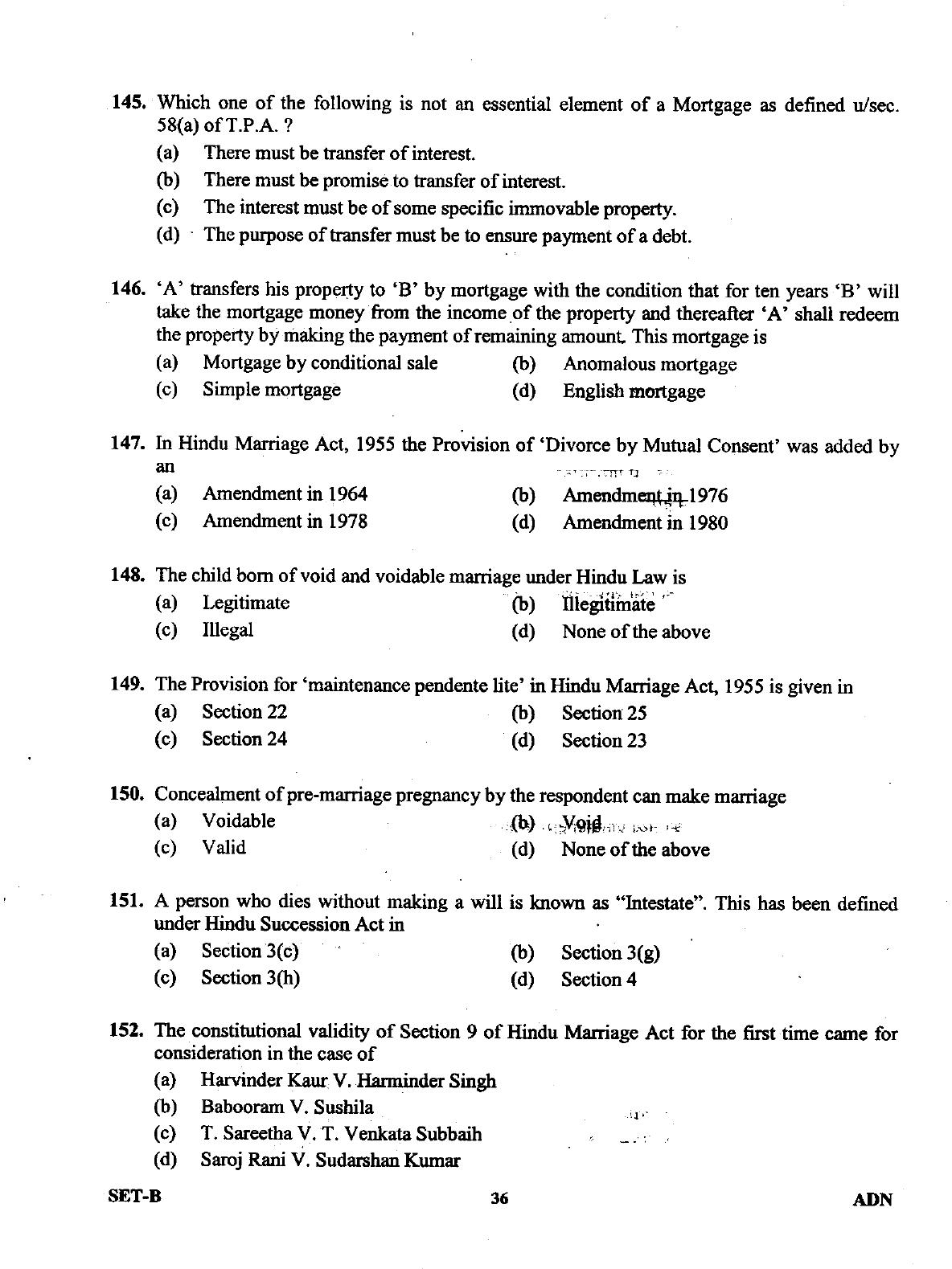 Uttarakhand Judicial Service Civil Judge (Junior Division) Exam-2011 Pre Examination  - Page 36