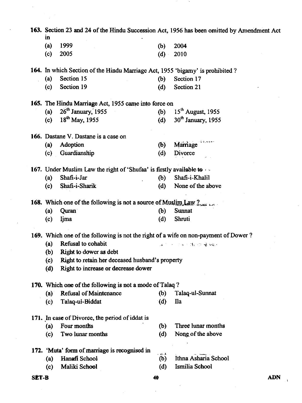 Uttarakhand Judicial Service Civil Judge (Junior Division) Exam-2011 Pre Examination  - Page 40