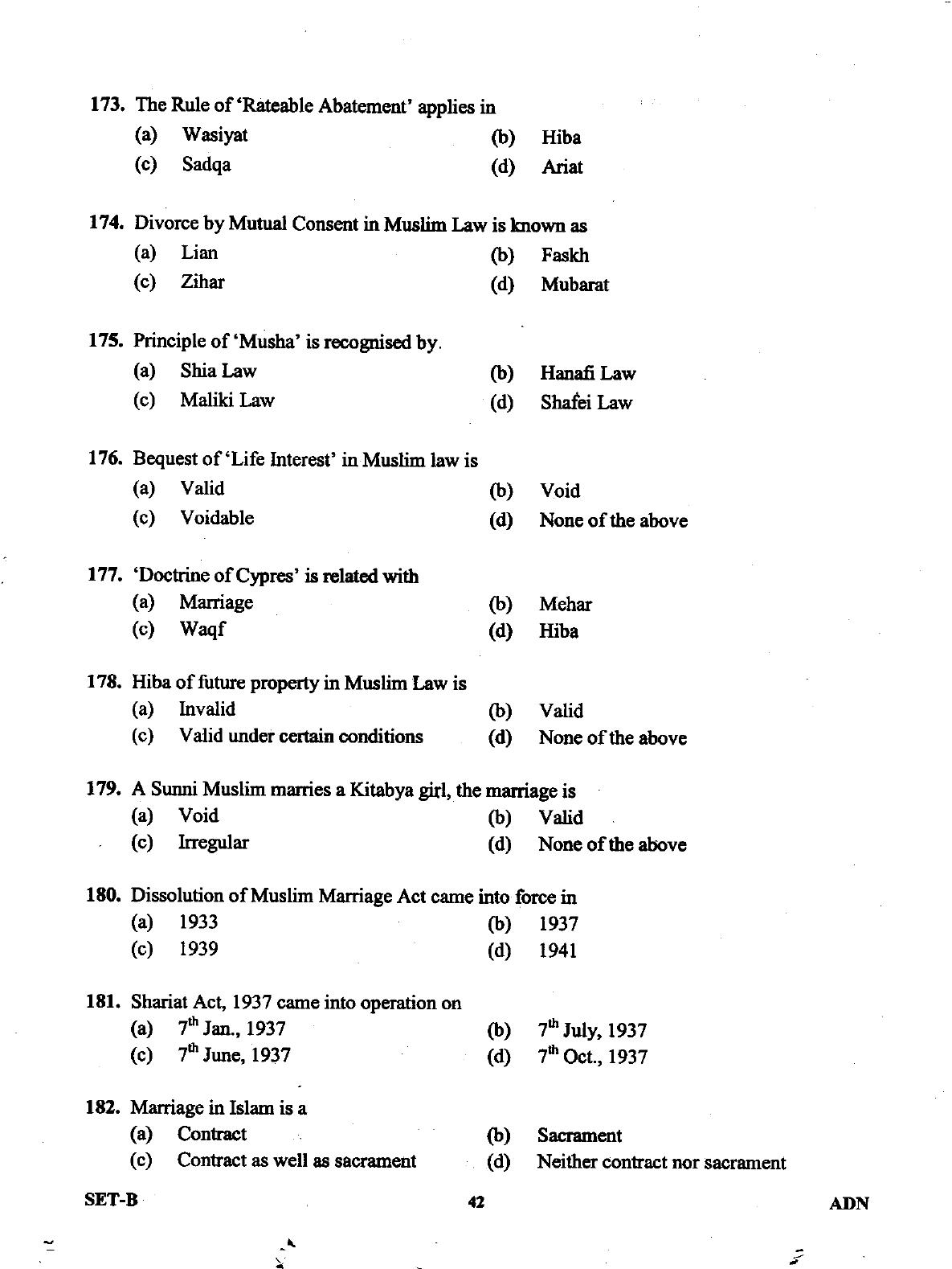 Uttarakhand Judicial Service Civil Judge (Junior Division) Exam-2011 Pre Examination  - Page 42