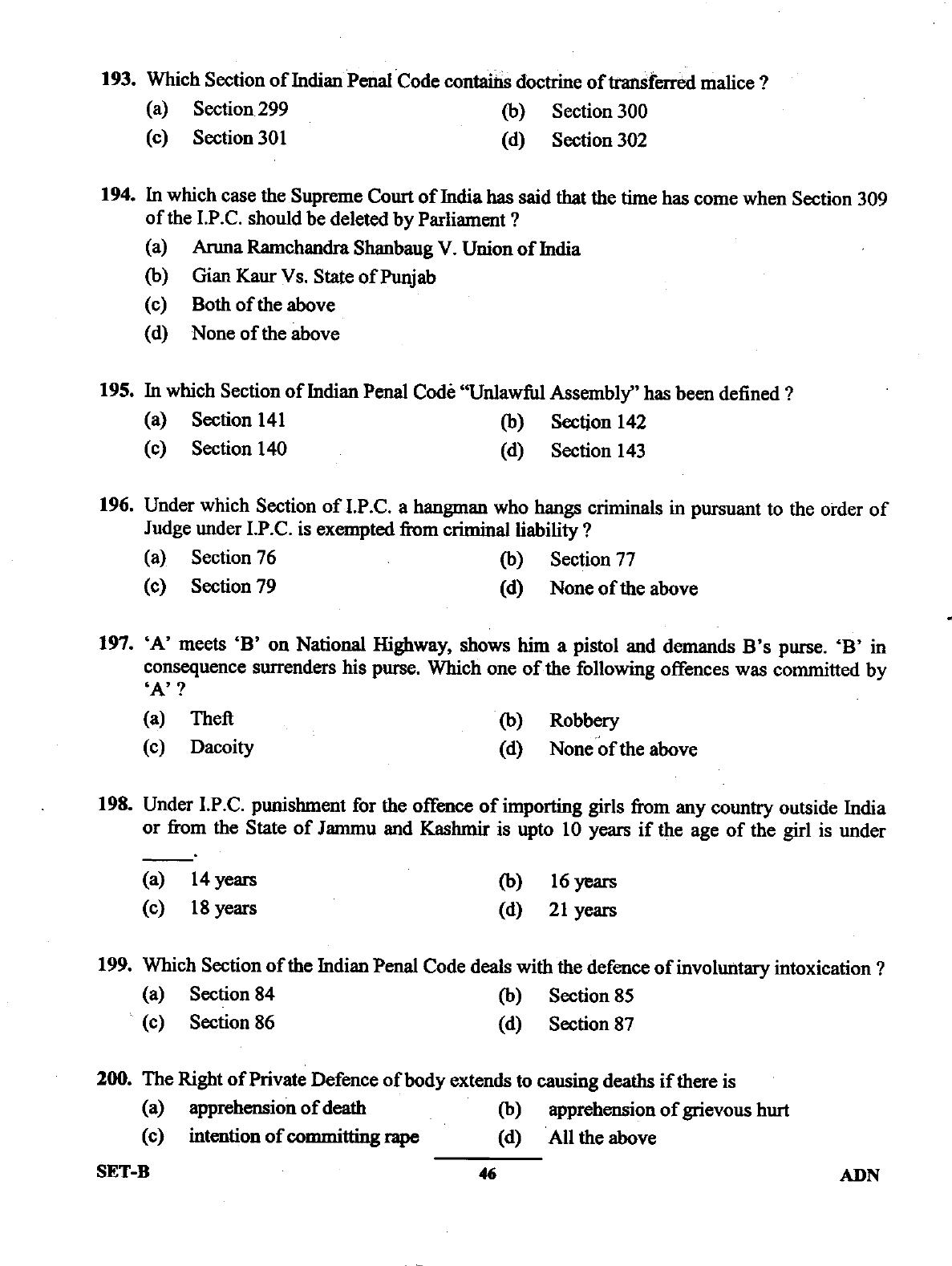 Uttarakhand Judicial Service Civil Judge (Junior Division) Exam-2011 Pre Examination  - Page 46