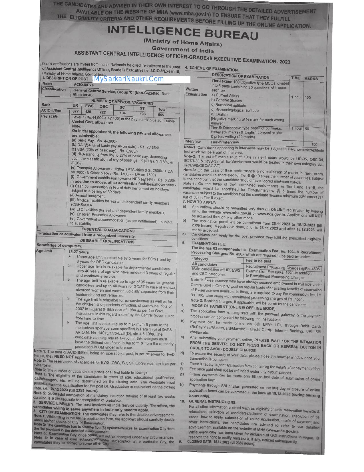 IB Assistant Central Intelligence Officer (ACIO) Recruitment 2023 - Page 2