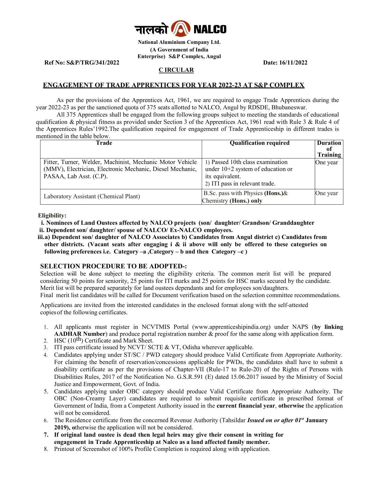 National Aluminium Company Limited (NALCO) Invites Application for Trade Apprentice Recruitment 2022 - Page 3