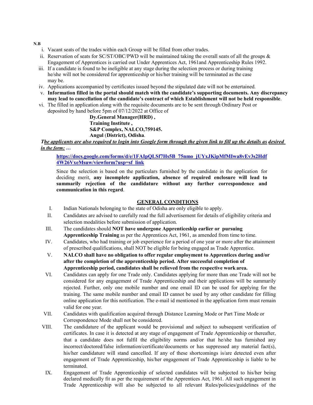 National Aluminium Company Limited (NALCO) Invites Application for Trade Apprentice Recruitment 2022 - Page 1
