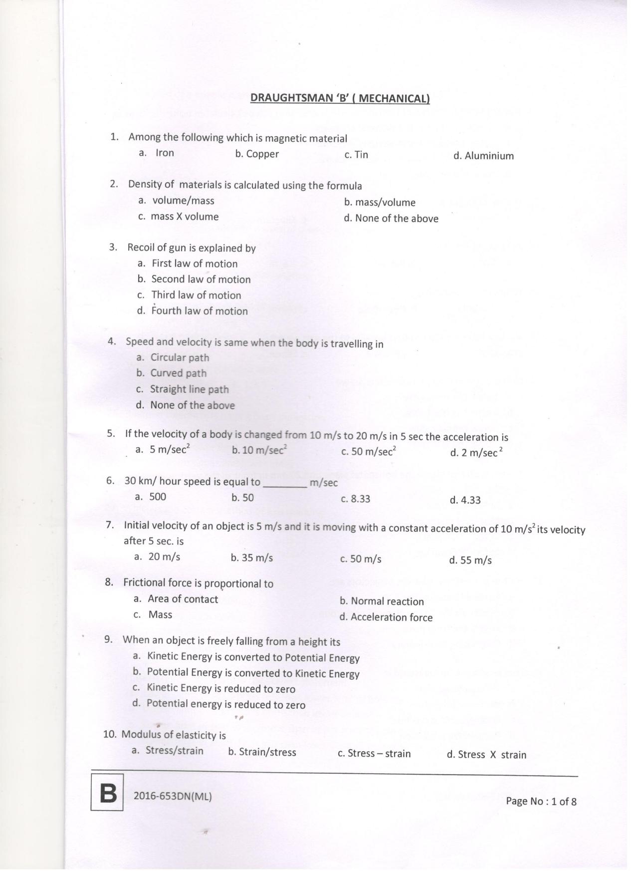 LPSC Draftsman ‘B’ (Mechanical) 2016 Question Paper - Page 3