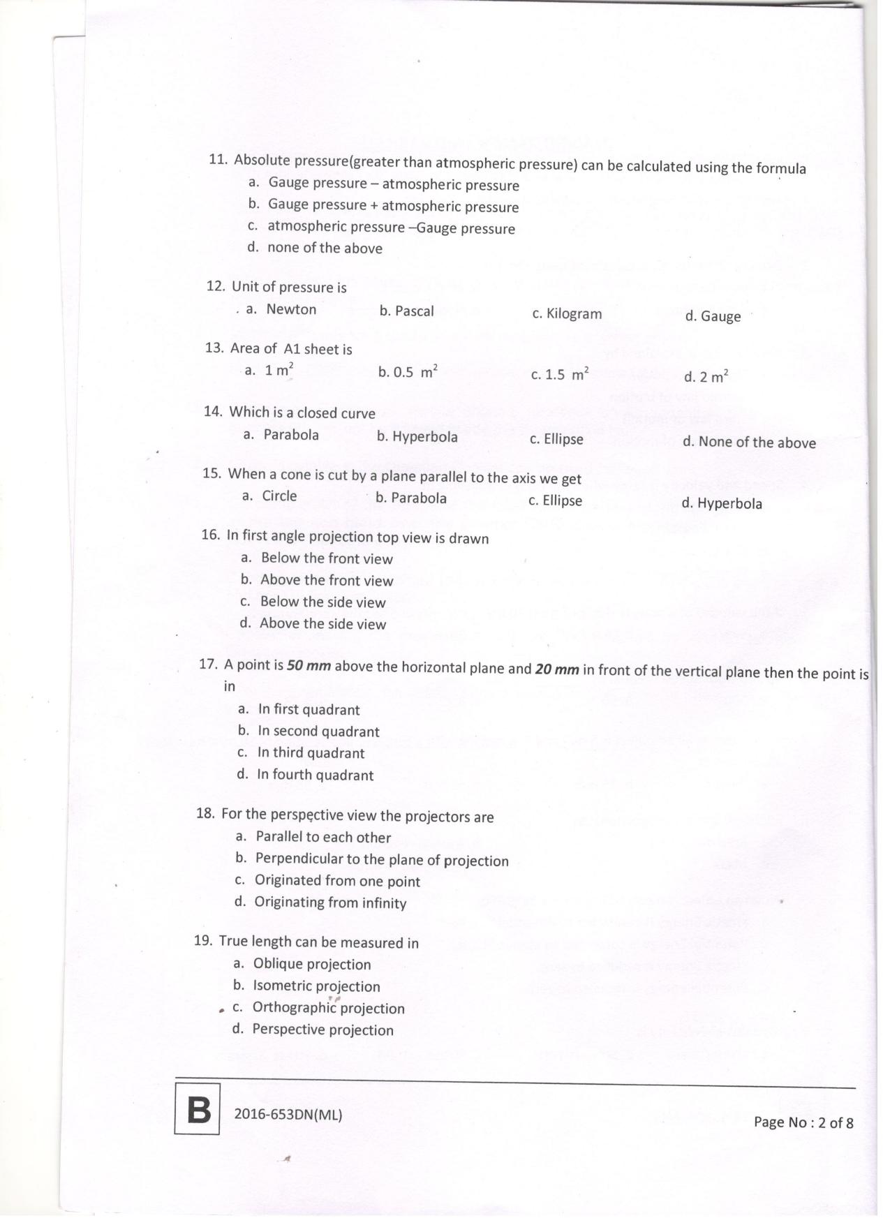 LPSC Draftsman ‘B’ (Mechanical) 2016 Question Paper - Page 4