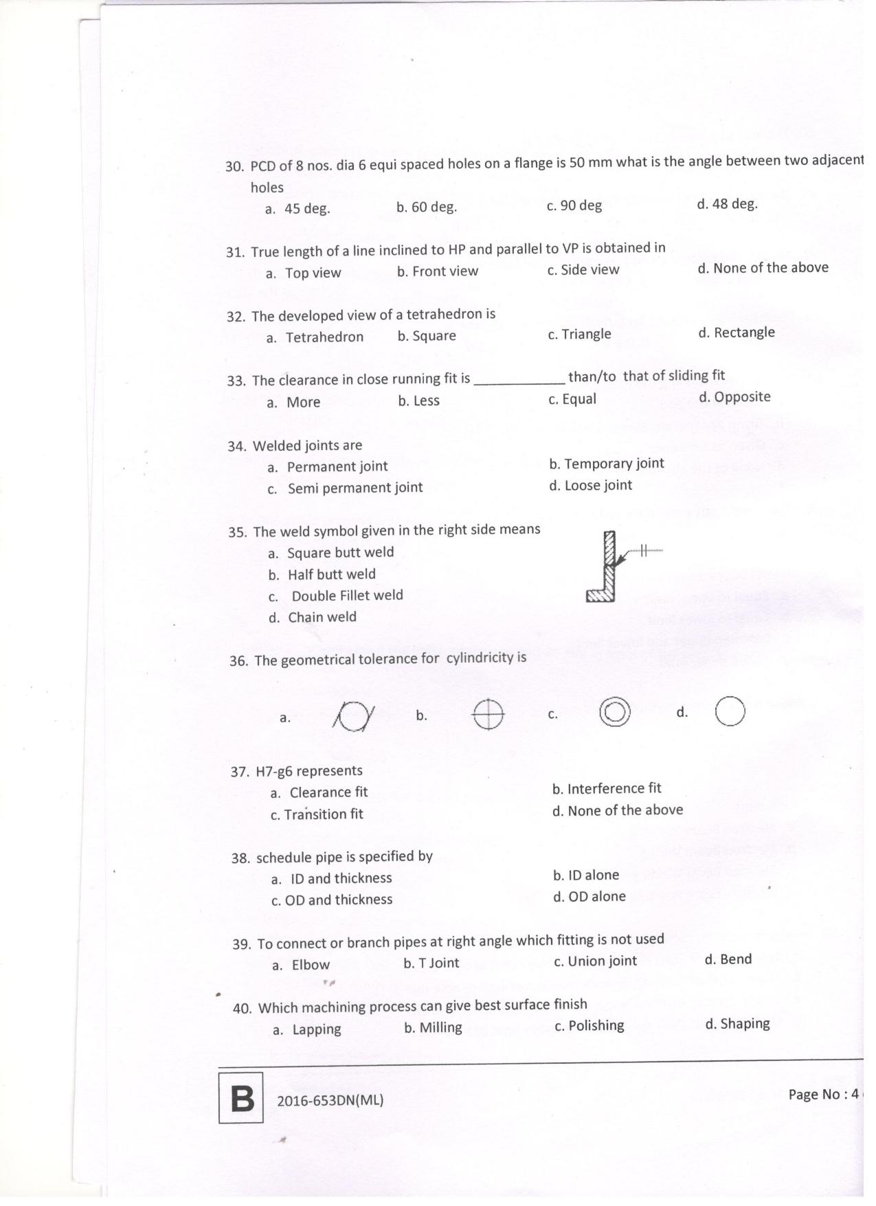 LPSC Draftsman ‘B’ (Mechanical) 2016 Question Paper - Page 6