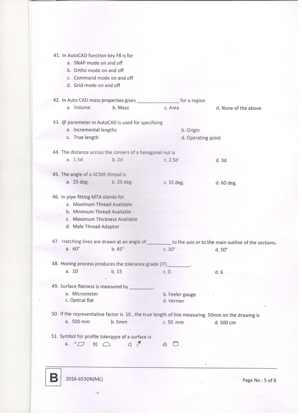 LPSC Draftsman ‘B’ (Mechanical) 2016 Question Paper - Page 7