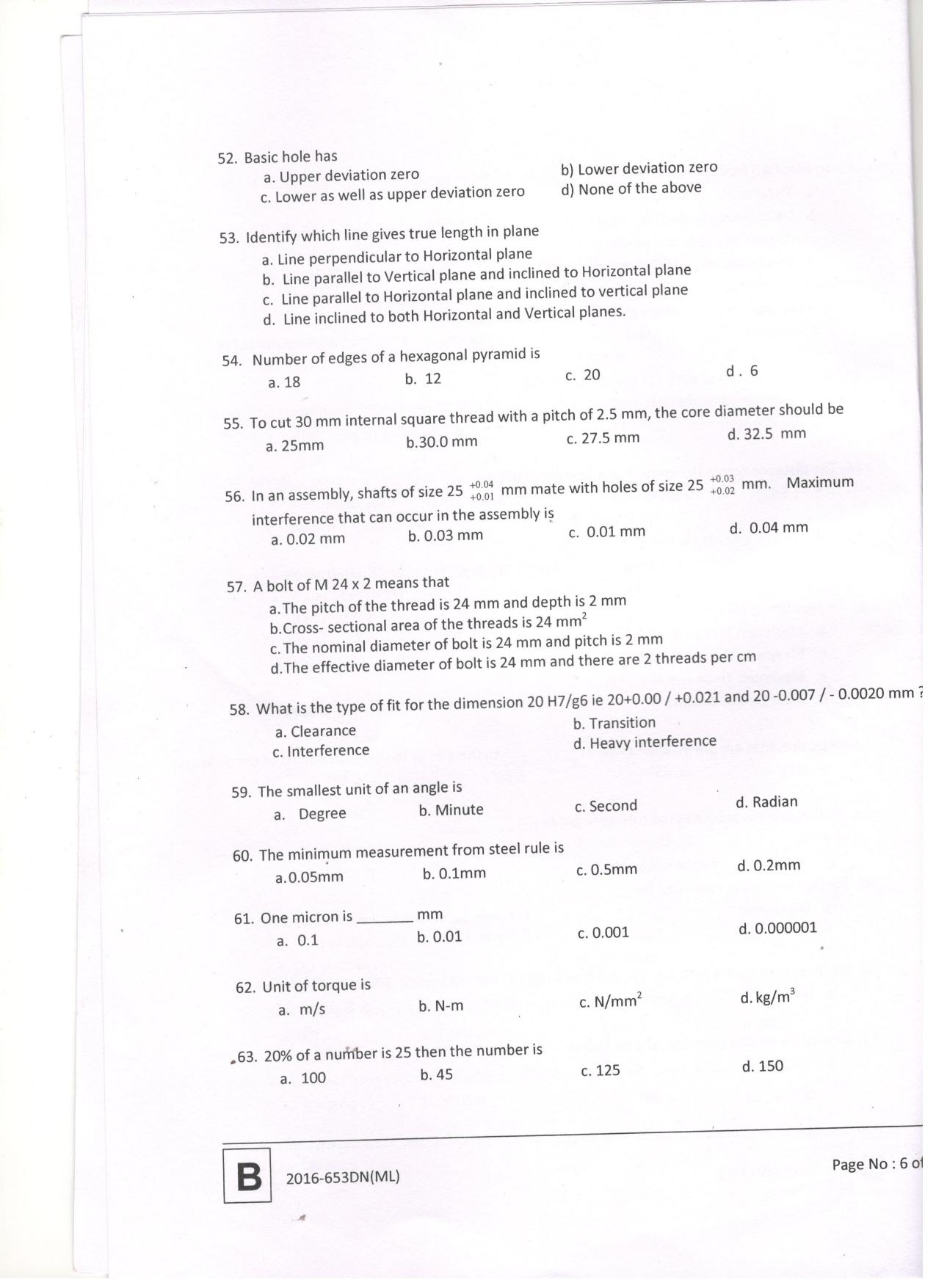 LPSC Draftsman ‘B’ (Mechanical) 2016 Question Paper - Page 8