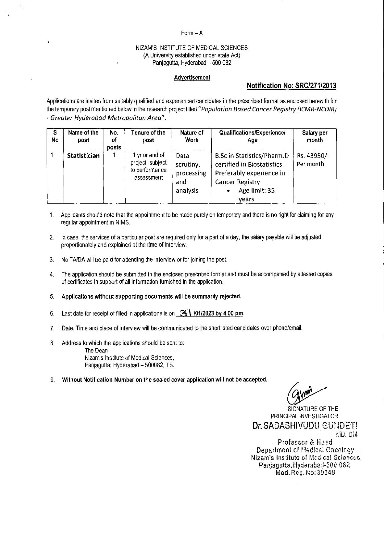 Nizams Institute of Medical Sciences Invites Application for Statistician Recruitment 2023 - Page 2