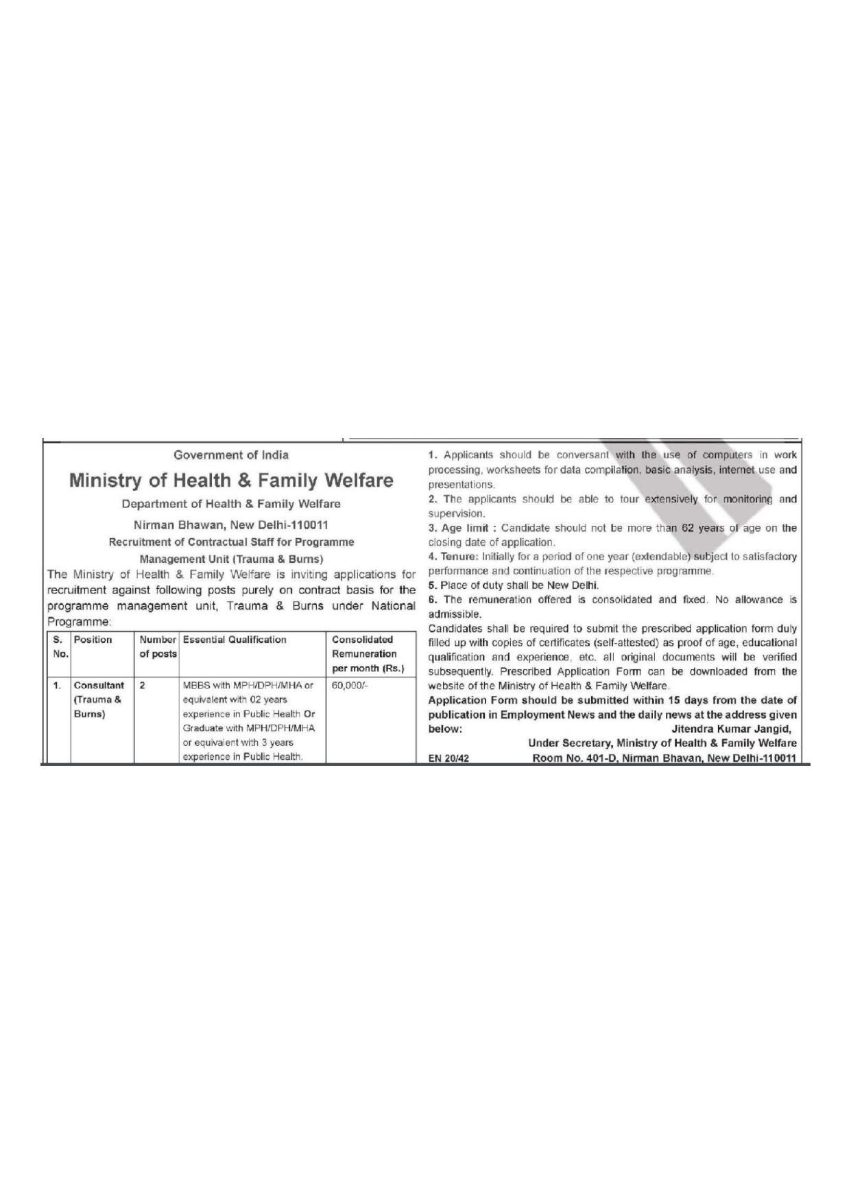 Ministry of Health & Family Welfare Invites Application for Consultant Recruitment 2022 - Page 1