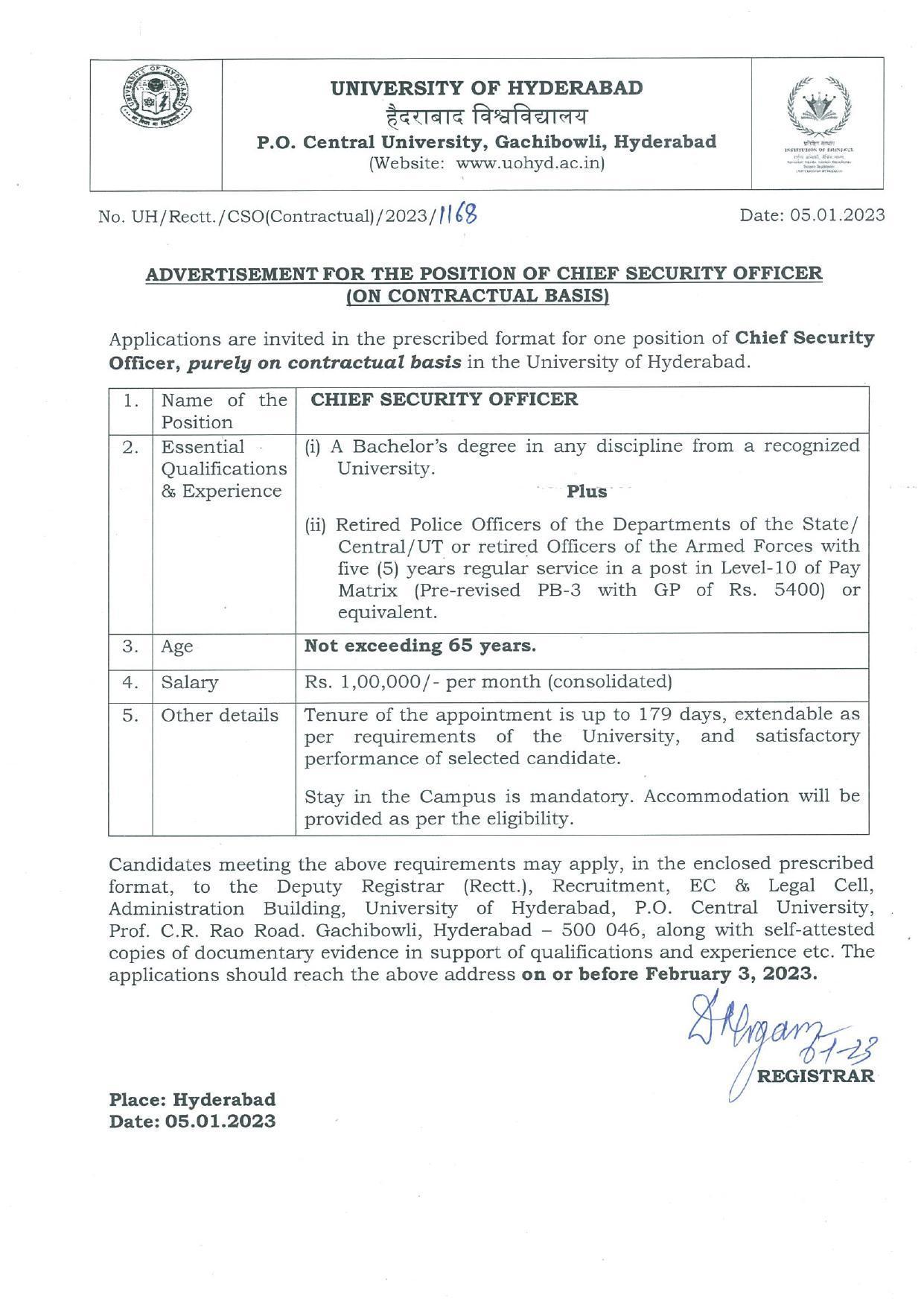 University of Hyderabad Invites Application for Chief Security Officer Recruitment 2023 - Page 3