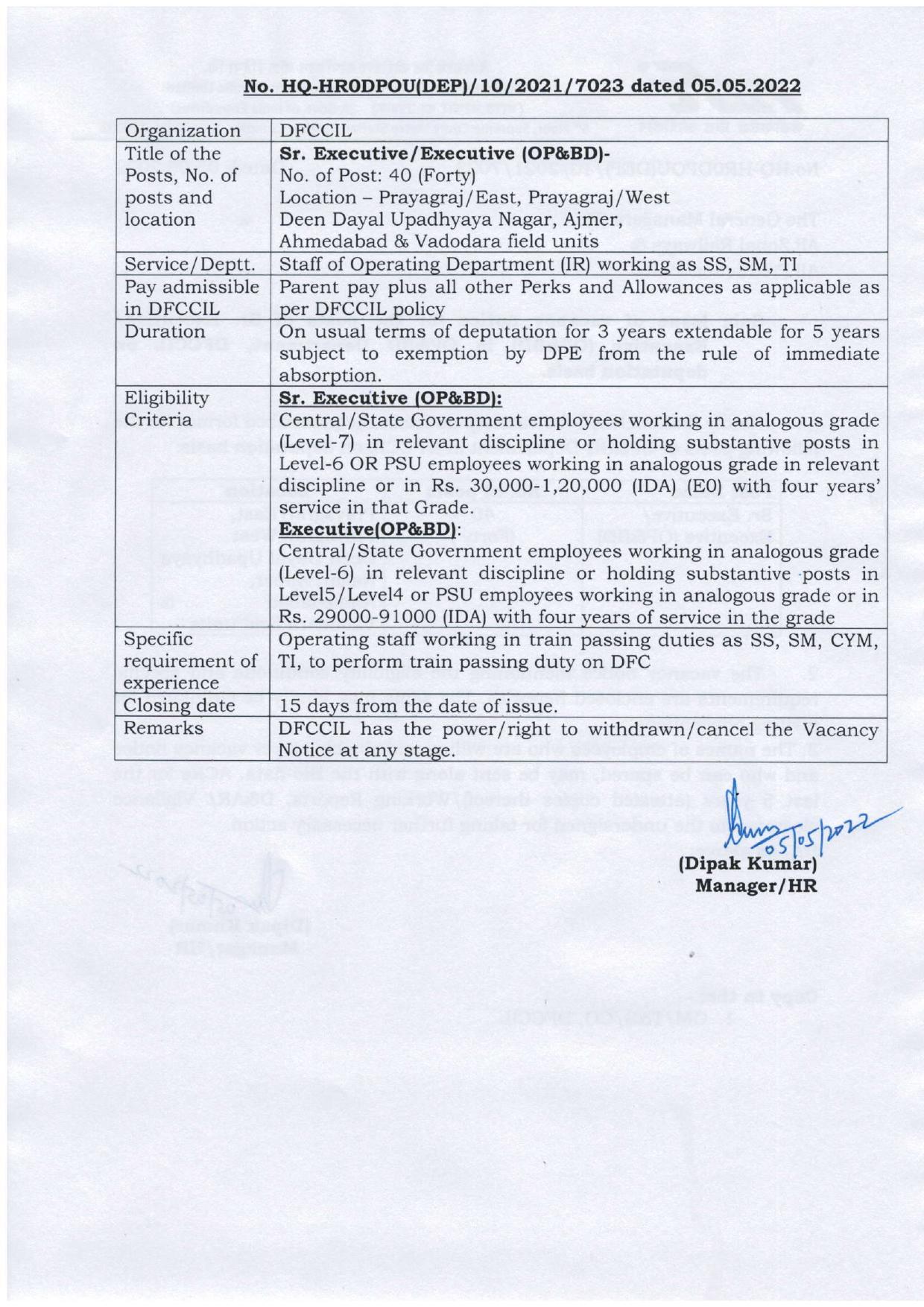 DFCCIL Invites Application for 40 Senior Executive or Executive Recruitment 2022 - Page 1