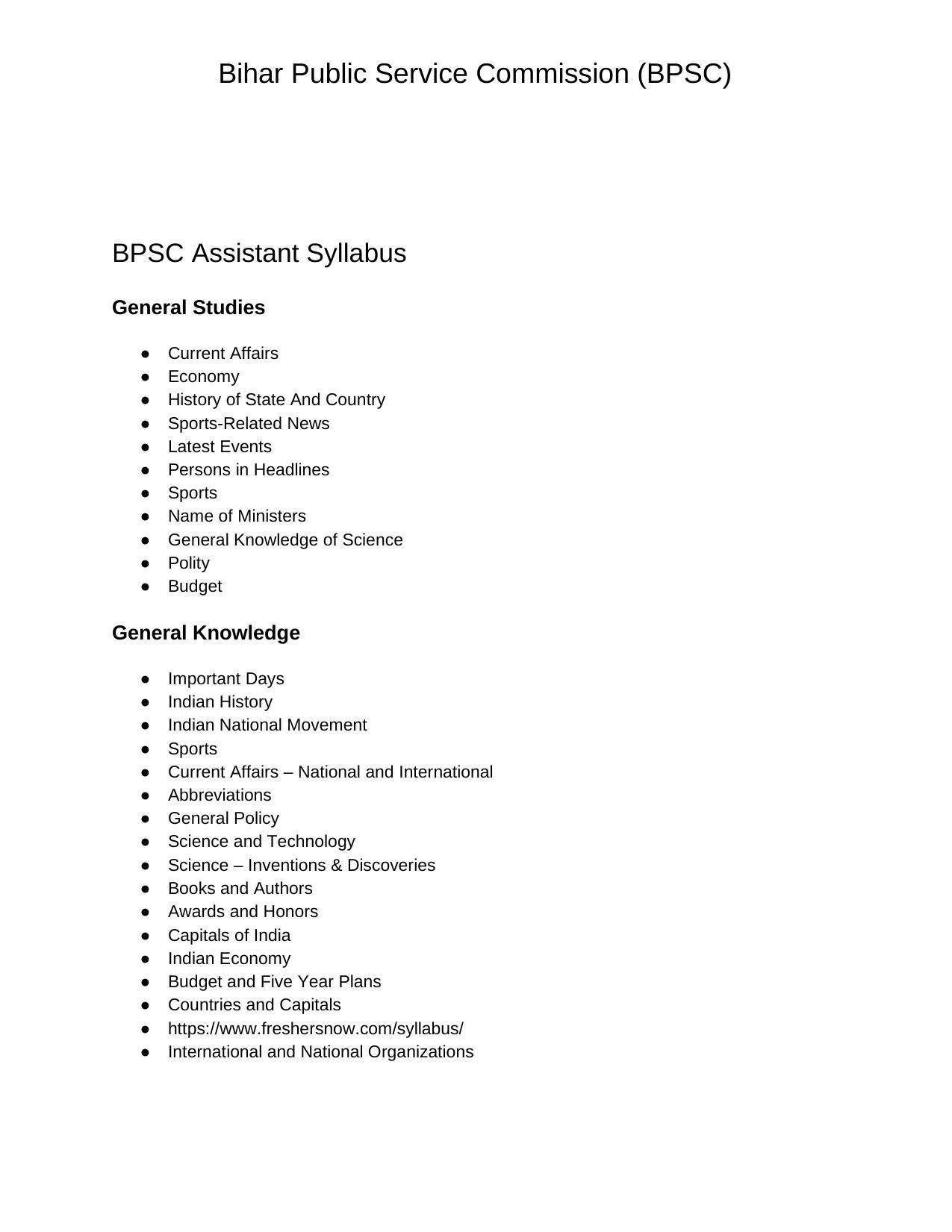 Download BPSC Assistant Exam Syllabus - Page 1
