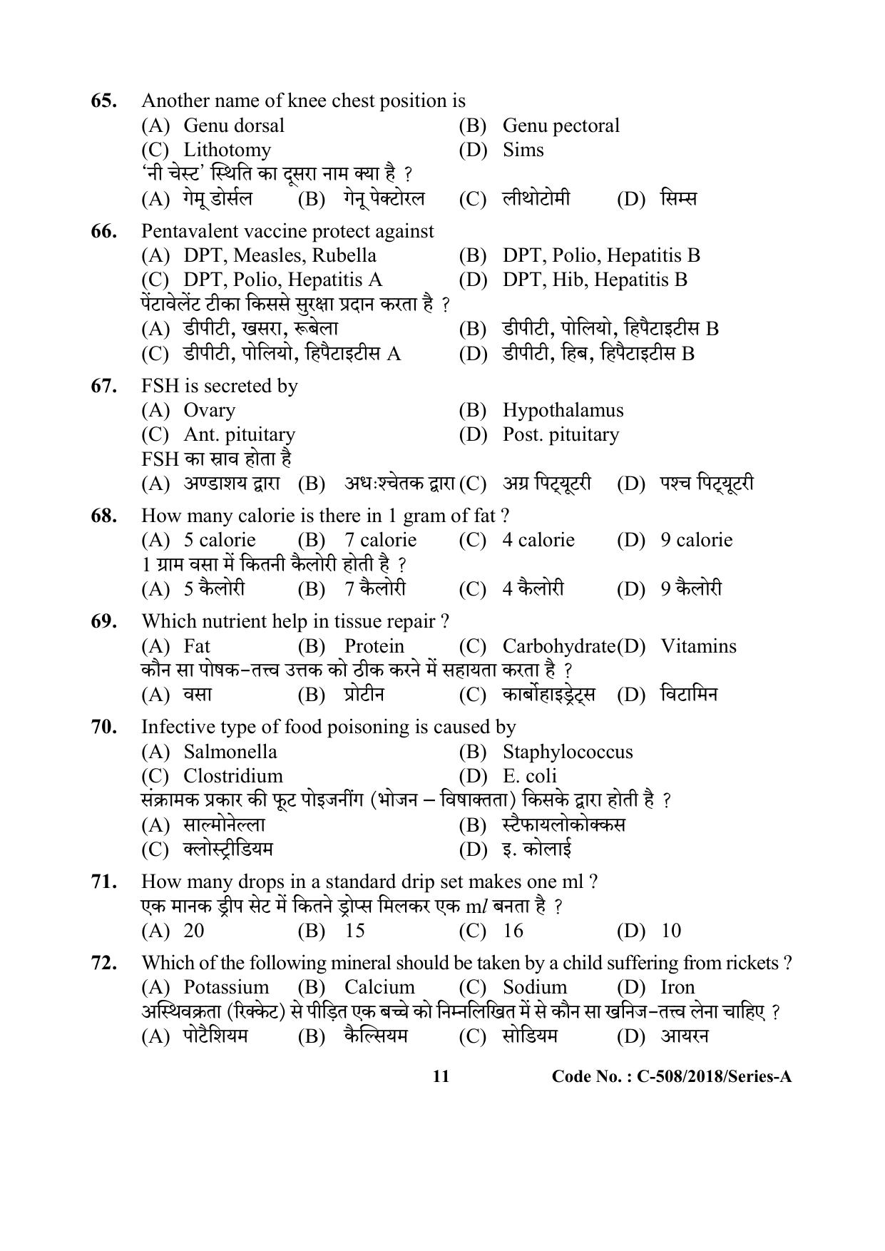 UP Health Worker Thematic Knowledge Previous Year Question Paper - Page 11