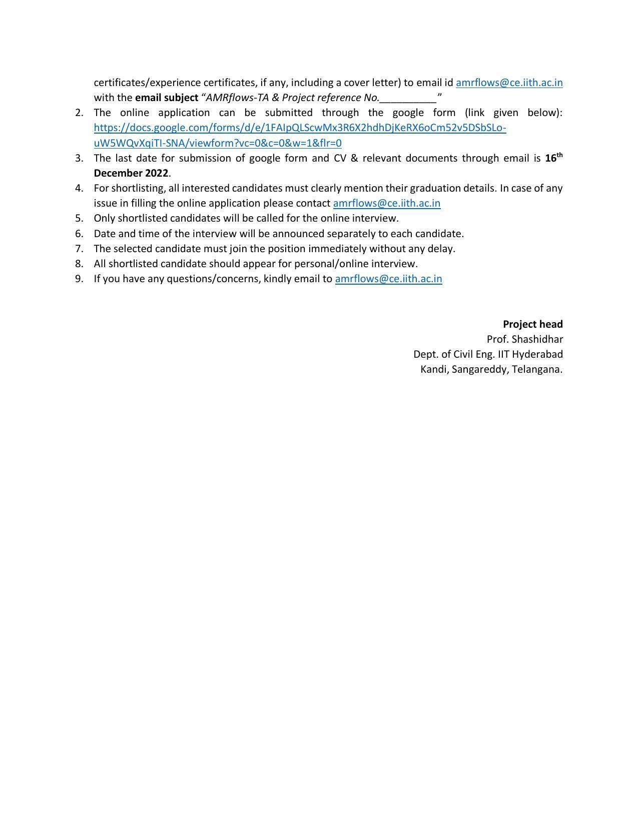 IIT Hyderabad Invites Application for Technical Assistant Recruitment