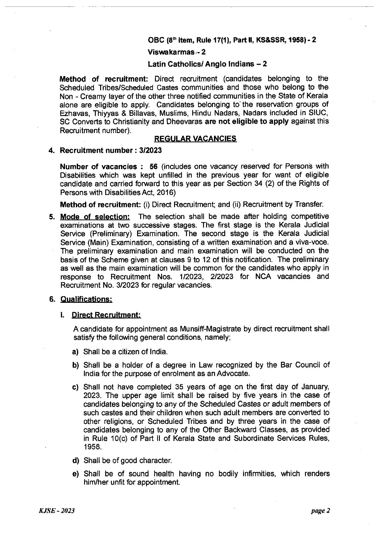 High Court of Kerala (HCK) Invites Application for 69 Munsiff - Magistrate Recruitment 2023 - Page 2