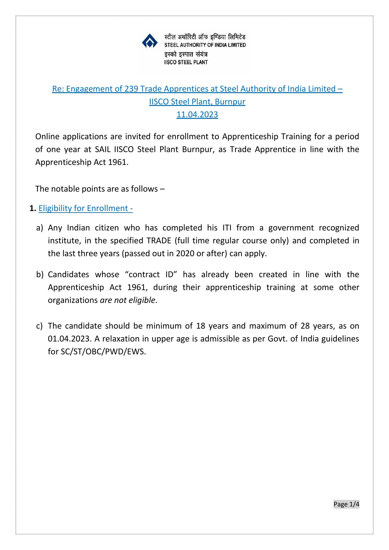 IISCO Steel Plant Trade Apprentice Recruitment 2023 - Page 3