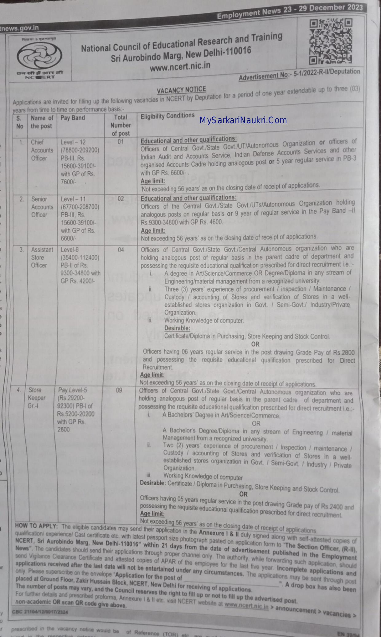 NCERT Store Keper and Various Posts Recruitment 2023 - Page 1