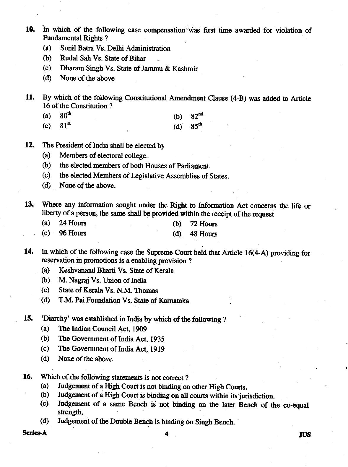 Uttarakhand Judicial Service Civil Judge (Junior Division) Exam-2012 Pre Examination  - Page 4