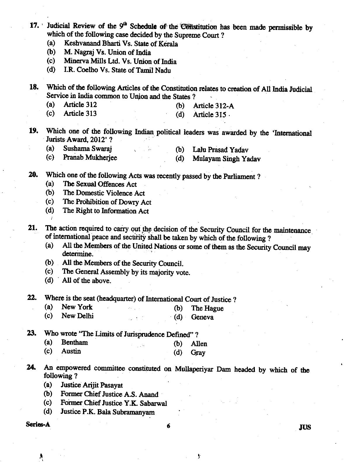 Uttarakhand Judicial Service Civil Judge (Junior Division) Exam-2012 Pre Examination  - Page 6