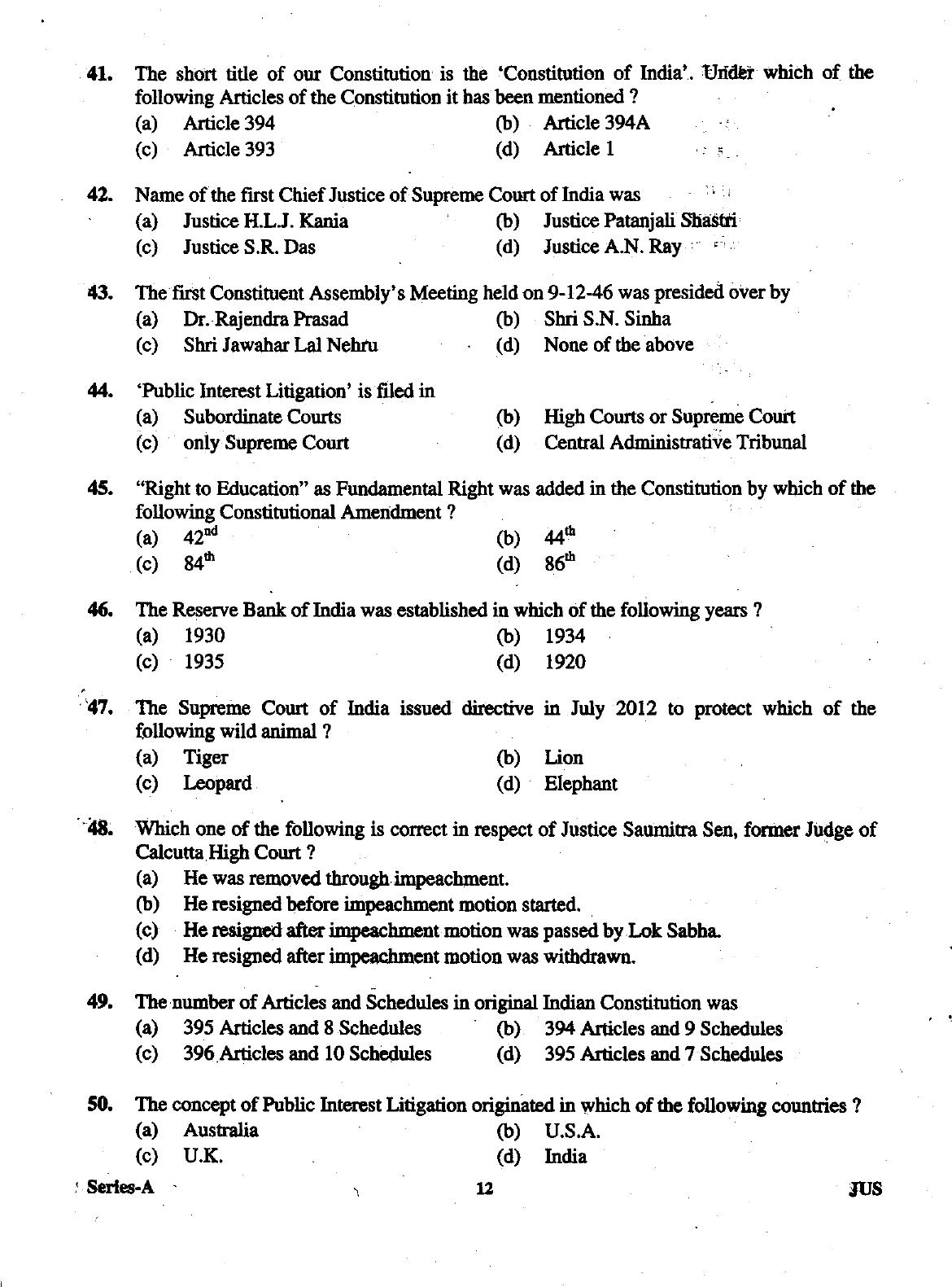 Uttarakhand Judicial Service Civil Judge (Junior Division) Exam-2012 Pre Examination  - Page 12